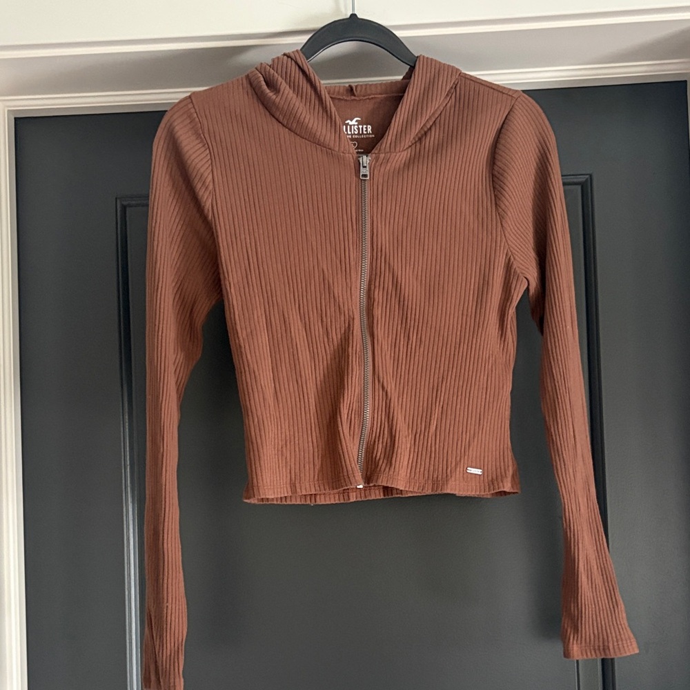 Hollister Ribbed Brown Zip-Up Hoodie
